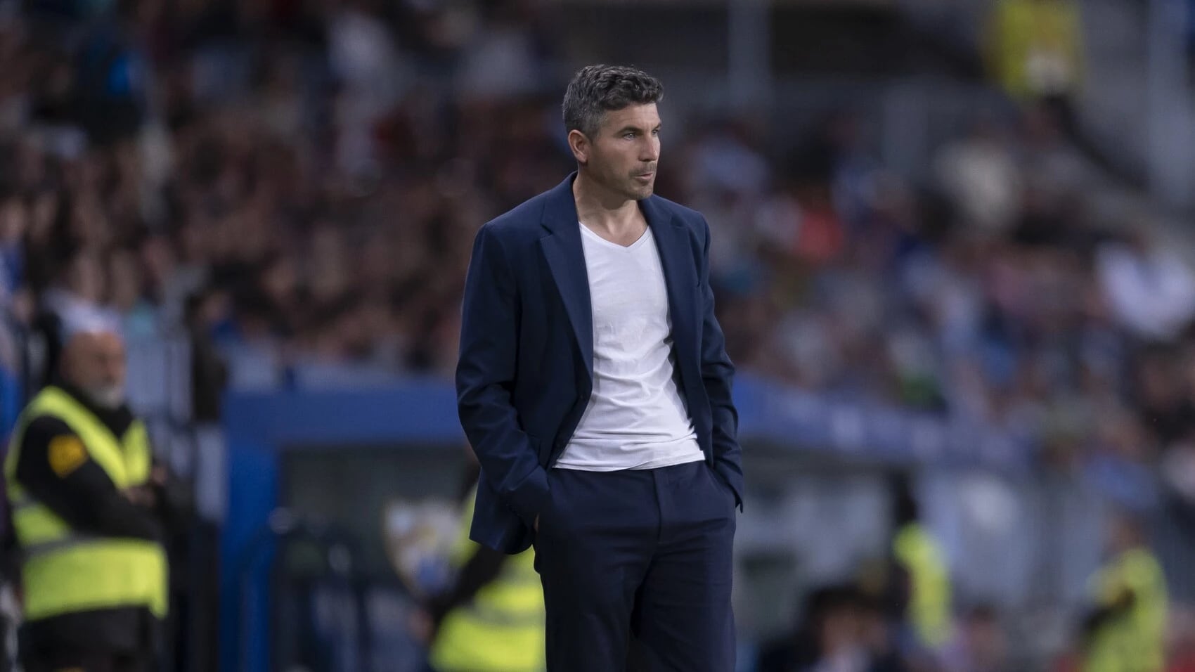 Juanfran Funes, en la banda de La Rosaleda