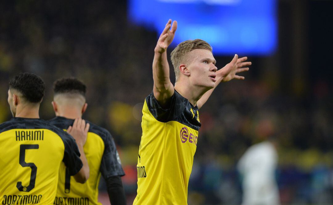 Haaland celebra un gol en Dortmund