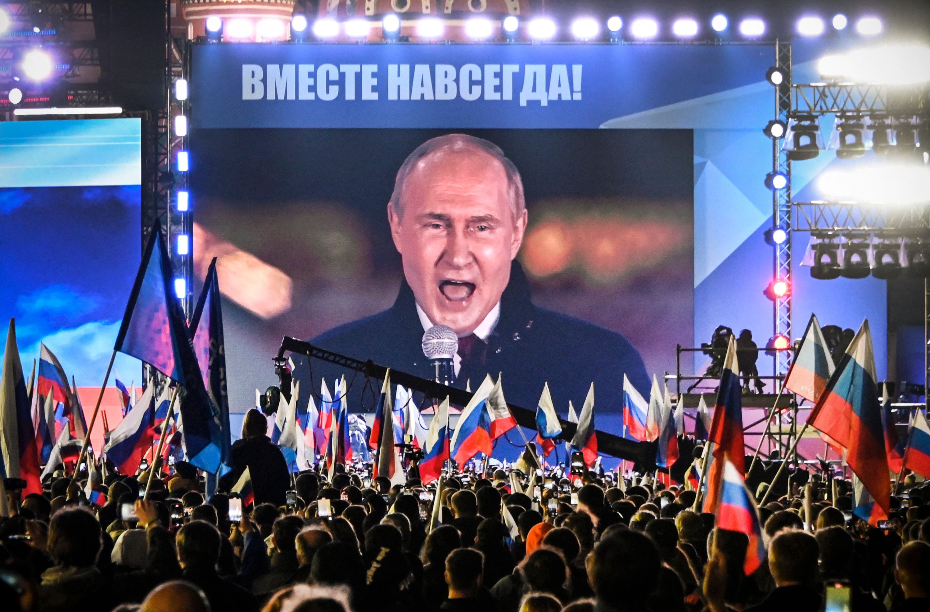 El presidente ruso, Vladimir Putin, durante su discurso en la celebración de la anexión de los territorios ocupados