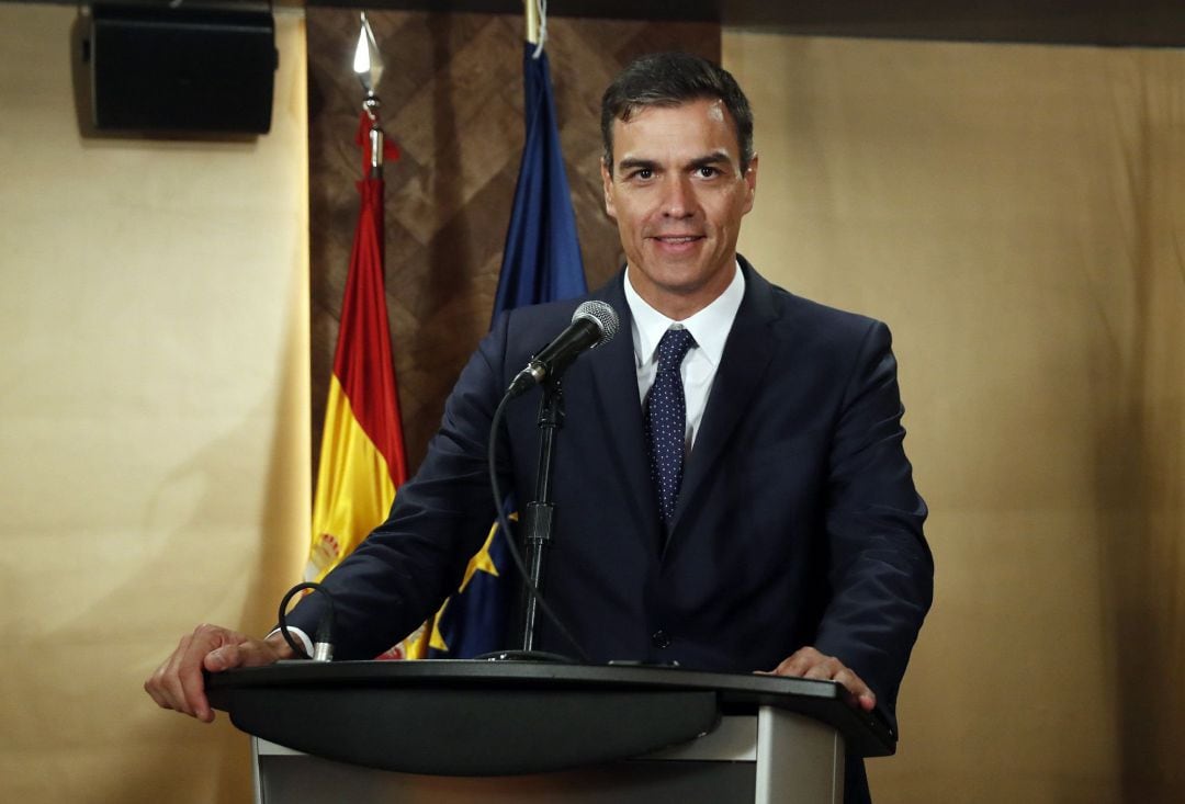 El presidente del Gobierno español, Pedro Sánchez, durante su intervención ante la colectividad española en Canadá.