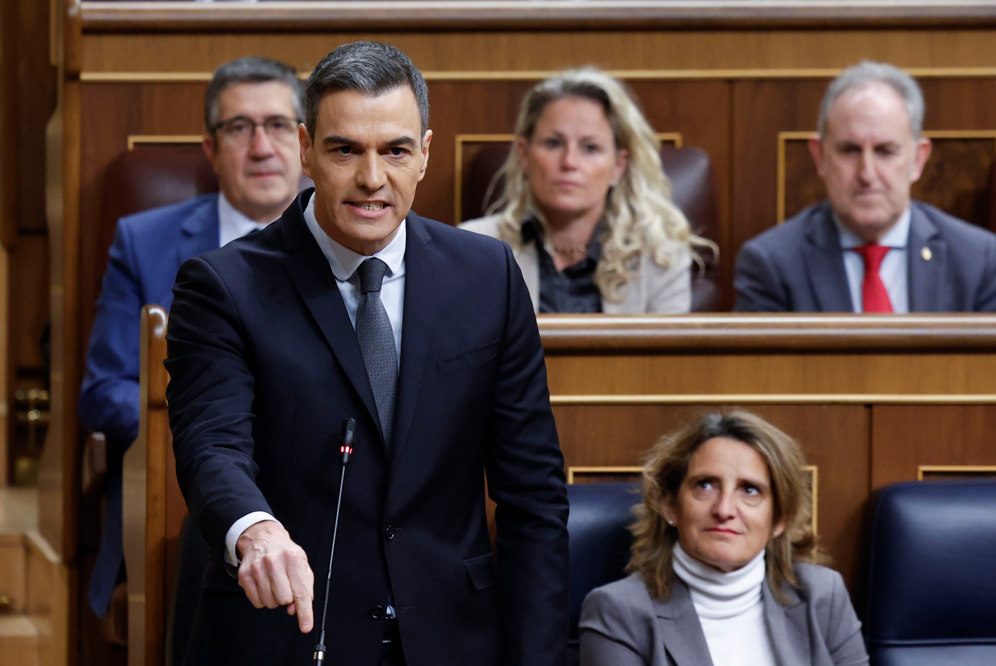 MADRID, 28/02/2024.- El presidente del Ejecutivo, Pedro Sánchez, interviene durante la sesión de control al Gobierno, este miércoles en el Congreso. EFE/  Mariscal
