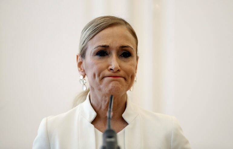 Cristina Cifuentes durante la rueda de prensa ofrecida el miércoles en la que ha anunciado su dimisión