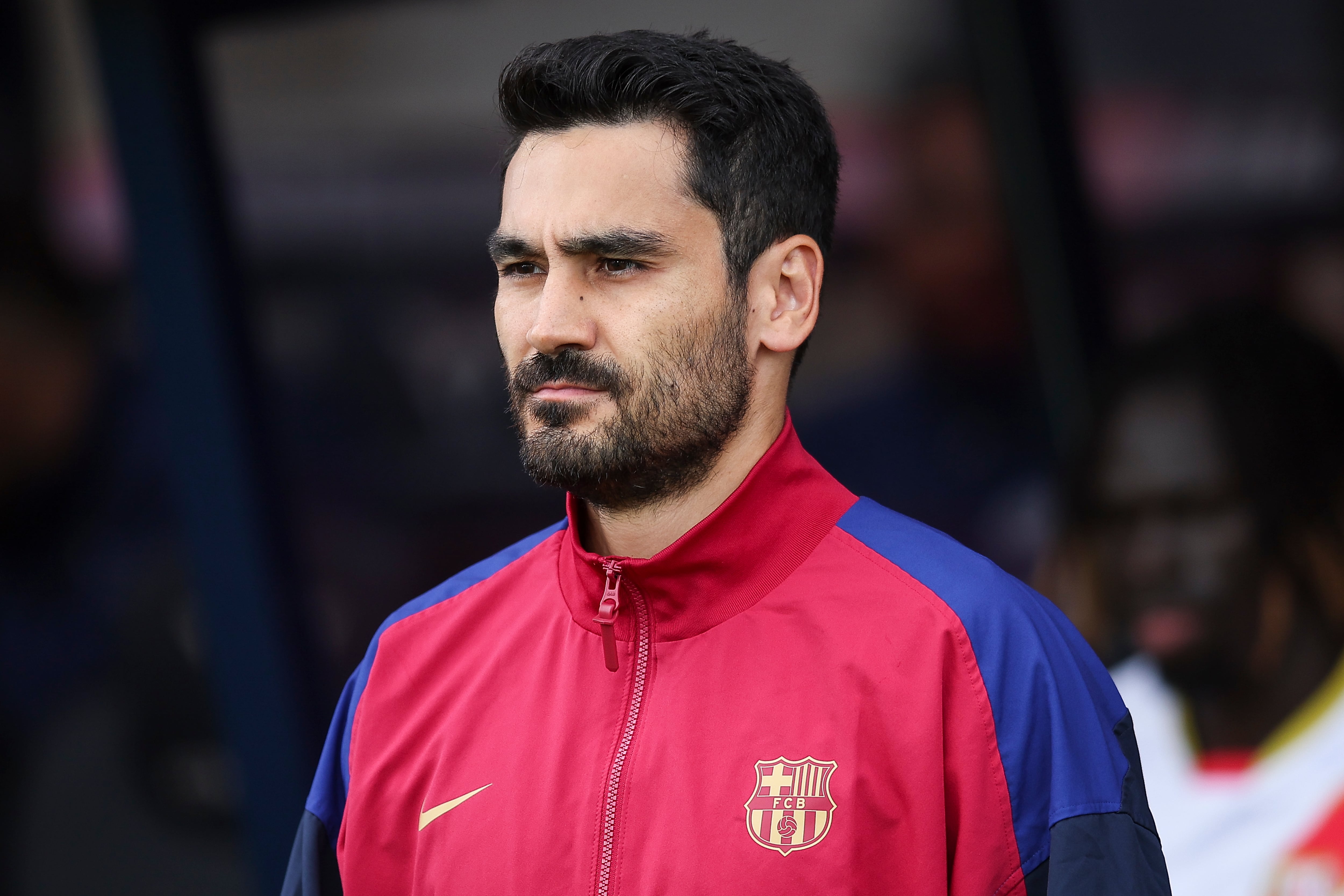 BARCELONA, SPAIN - MAY 19: Ilkay Gundogan of FC Barcelona looks on prior to the LaLiga EA Sports match between FC Barcelona and Rayo Vallecano at Estadi Olimpic Lluis Companys on May 19, 2024 in Barcelona, Spain. (Photo by Eric Alonso/Getty Images)