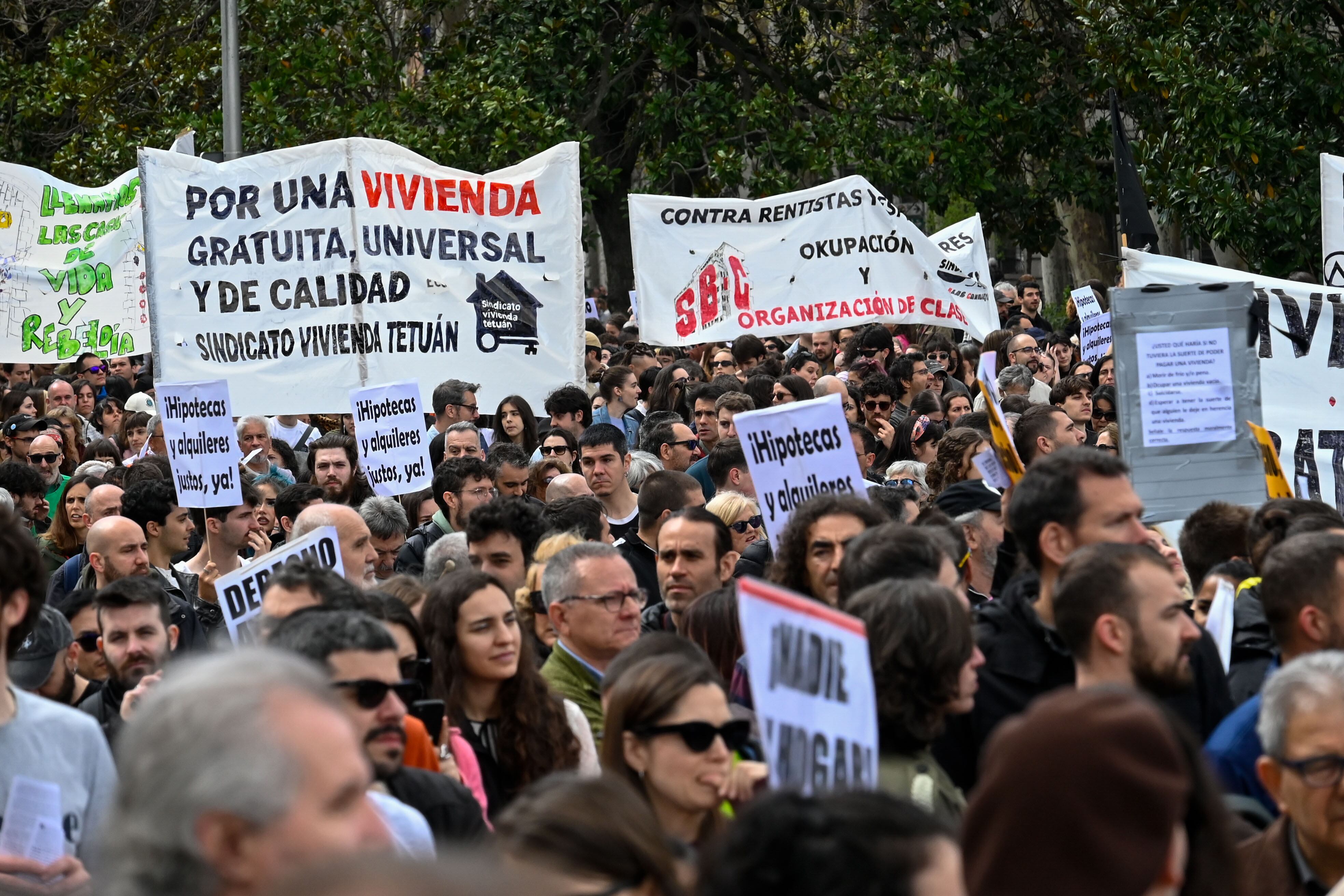 Vista de la manifestación de este sábado en Madrid por una vivienda digna. EFE/Víctor Lerena