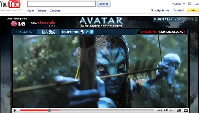 El tráiler de &#039;Avatar&#039; es la apertura de la web de Youtube