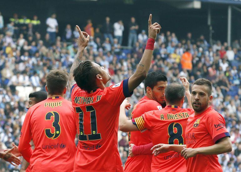 Neymar celebra su gol ante el Espanyol.