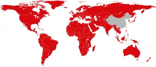 En rojo, los países en los que Netflix ya está disponible a enero de 2016