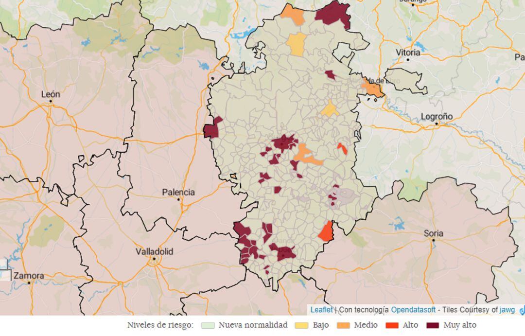 Mapa de impacto covid en la provincia de Burgos a 24 de noviembre