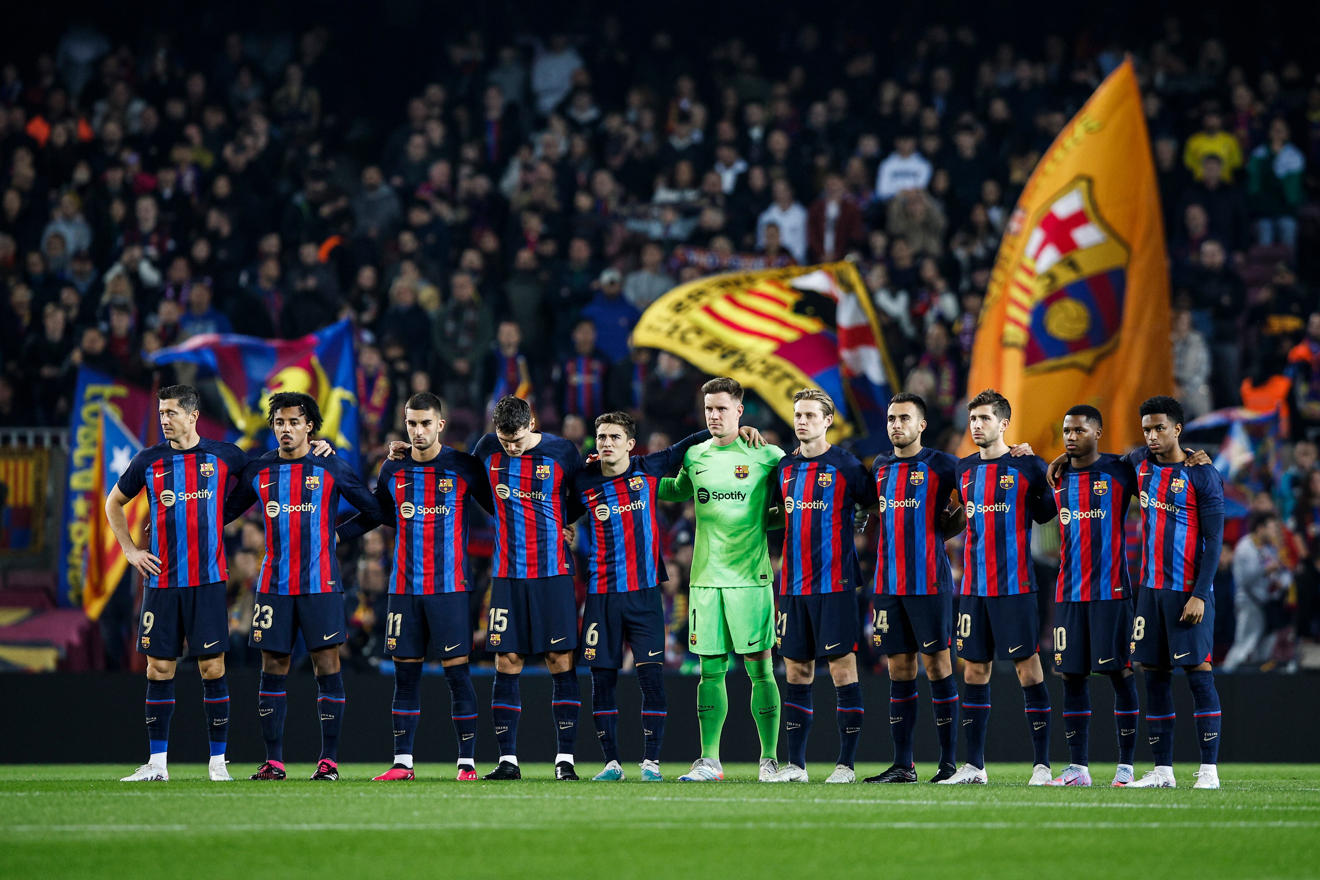 Jugadors del Barça durant el partit de lliga contra el Càdis