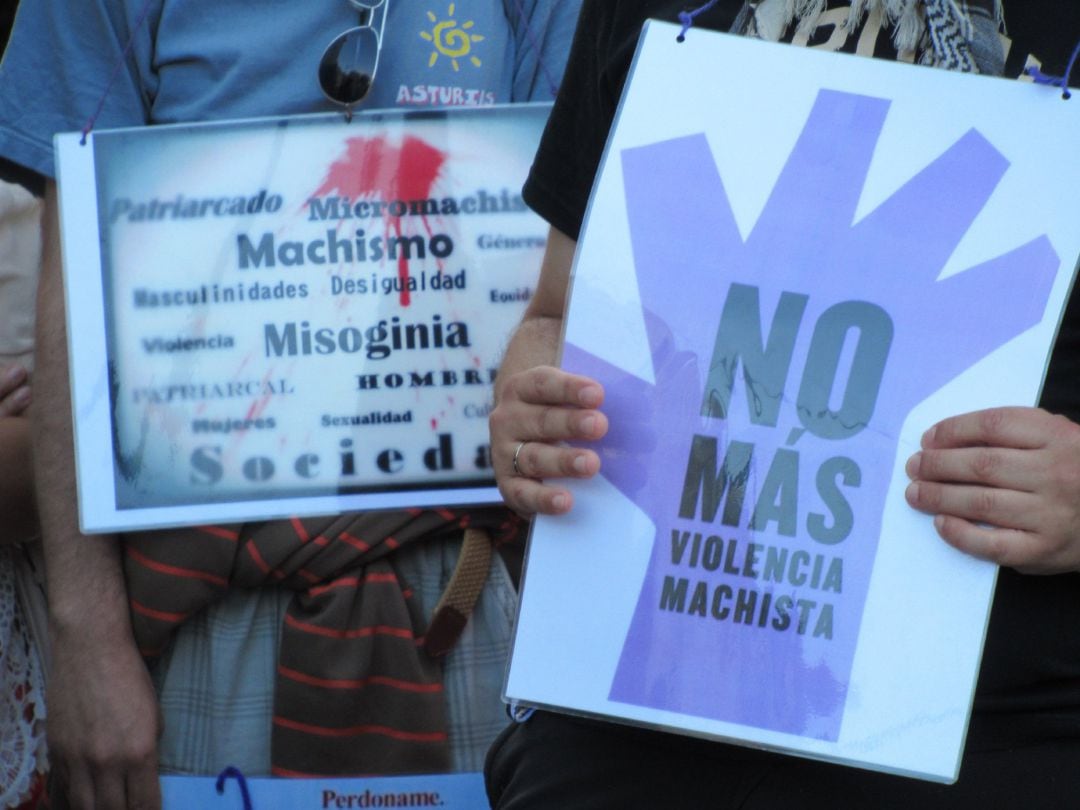 Carteles exhibidos durante una concentración contra la violencia machista 