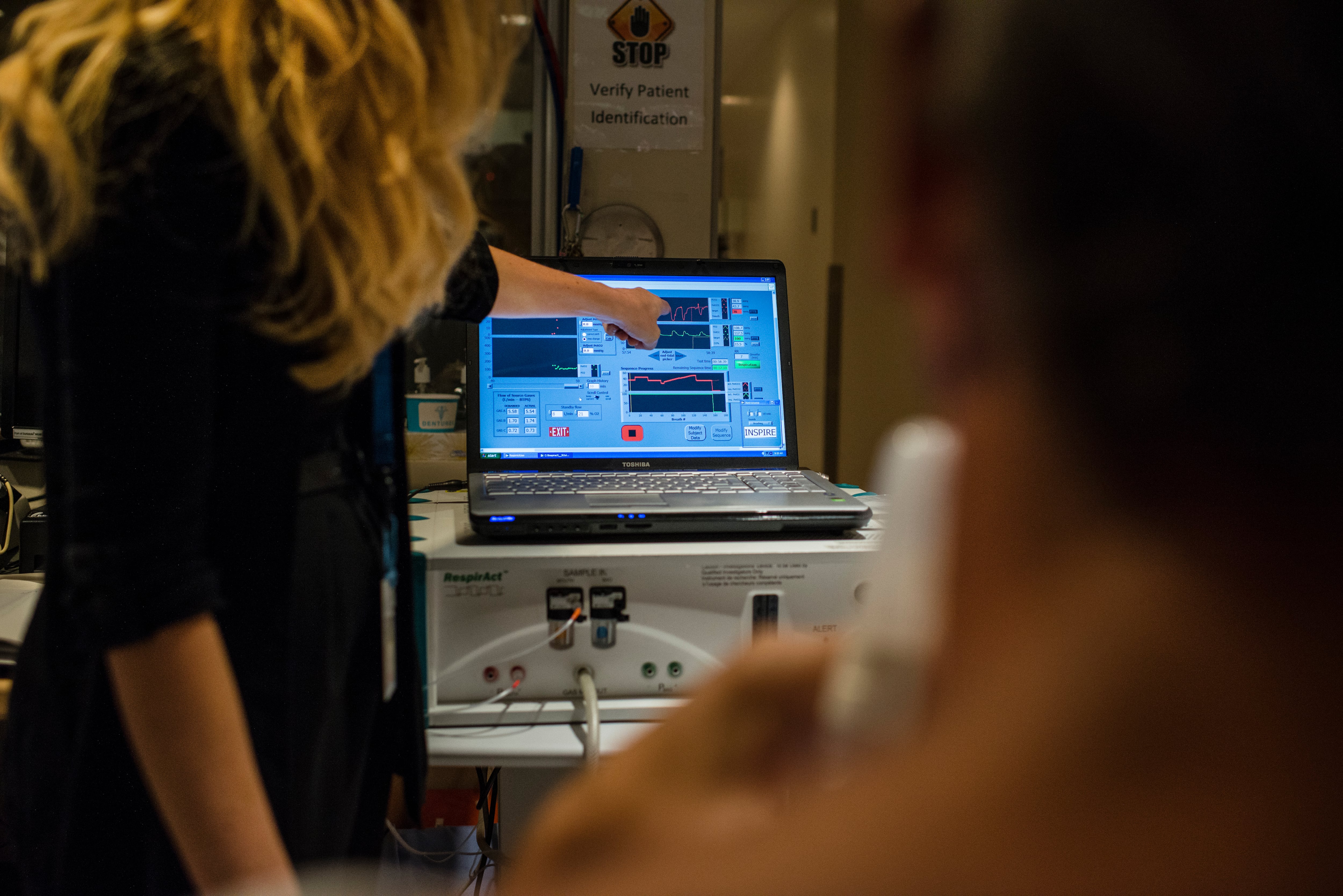TORONTO, ON - JULY 29: Toronto Star reporter Joe Hall undergoes a carbon dioxide excercise with the aid of grduate student Olivia Sobczyk during his visit to the Toronto Western Hospital's MRI room on July 29, 2015. A machine called RespirAct allows the control and monitoring of carbon dioxide levels during a patient's MRI scan.
Brian B. Bettencourt / Toronto Star Brian B. Bettencourt/Toronto Star (Brian B. Bettencourt/Toronto Star via Getty Images)