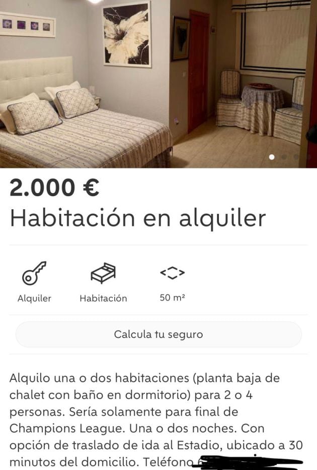 Una oferta en Wallapop por la que piden desde 2000 euros por una habitación en Arroyomolinos