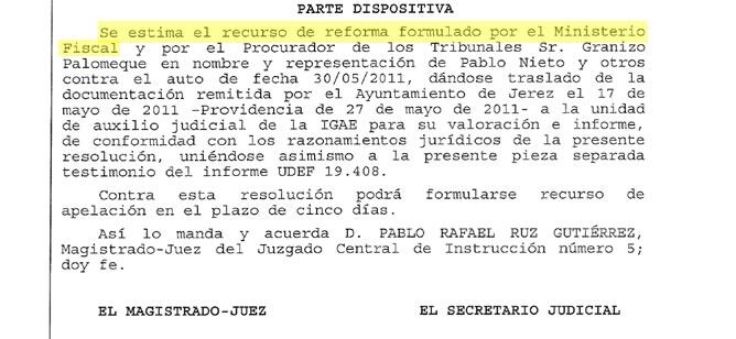 &quot;Estimar el recurso de reforma&quot; contra un auto de archivo implica la reapertura de la investigación, en contra de lo que dice el PP