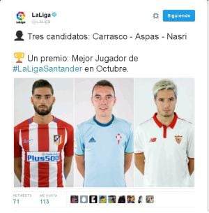 Aspas entre los nominados a mejor jugador de octubre de La Liga