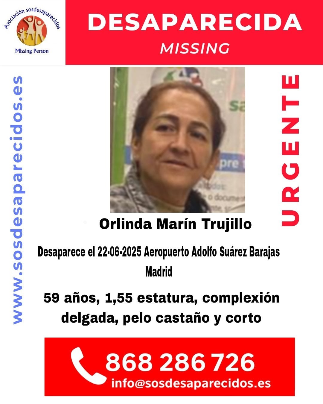 Imagen de Orlinda Marín Trujillo difundida por la 'Asociación sosdesaparecidos' durante su búsqueda.