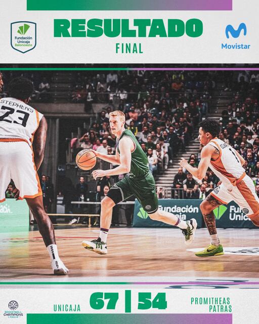 El Unicaja venció en el primer partido de los cuartos de final de la BCL al Promitheas griego