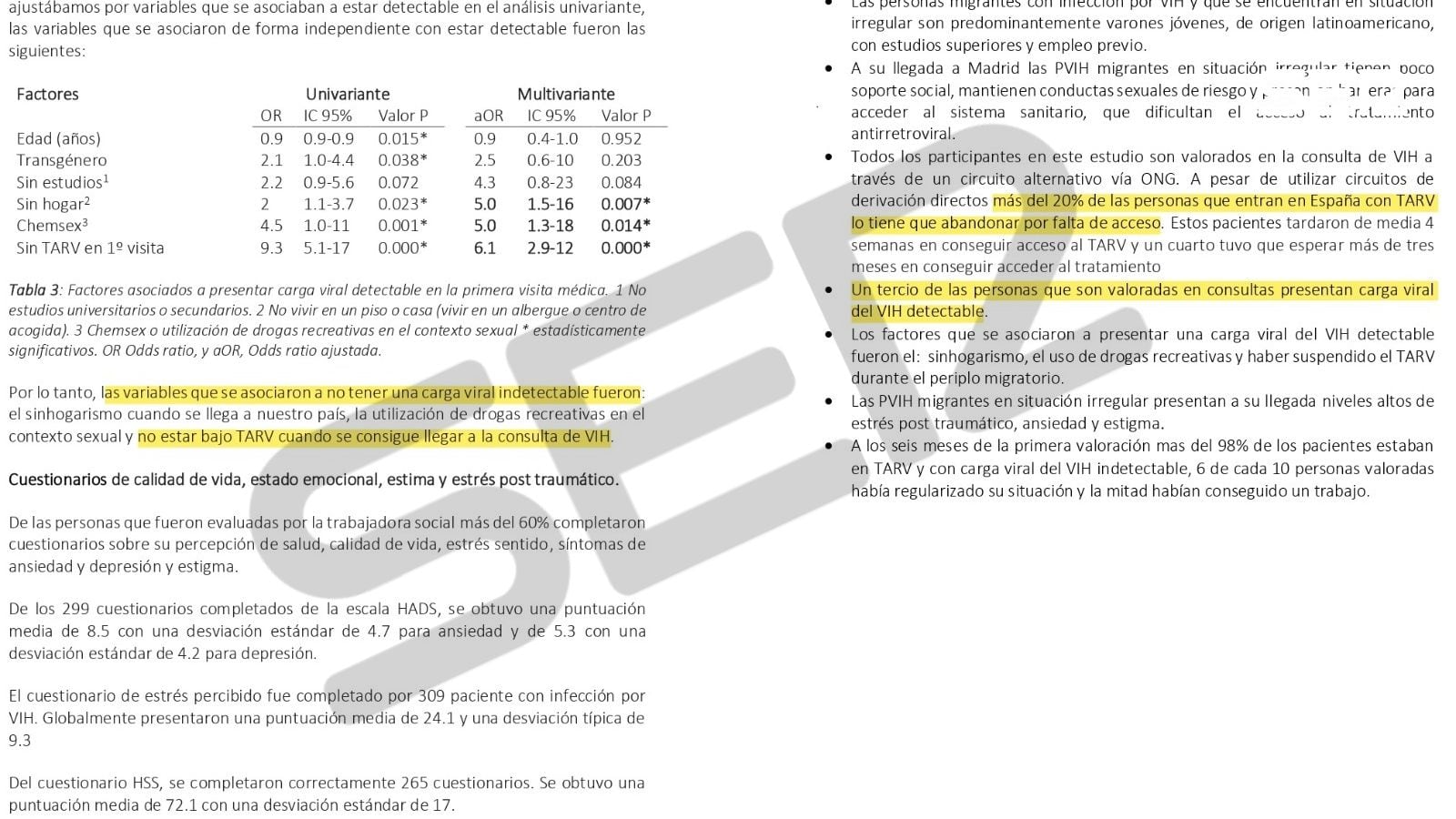 Fragmento del estudio sobre migración irregular y VIH del Hospital Infanta Leonor