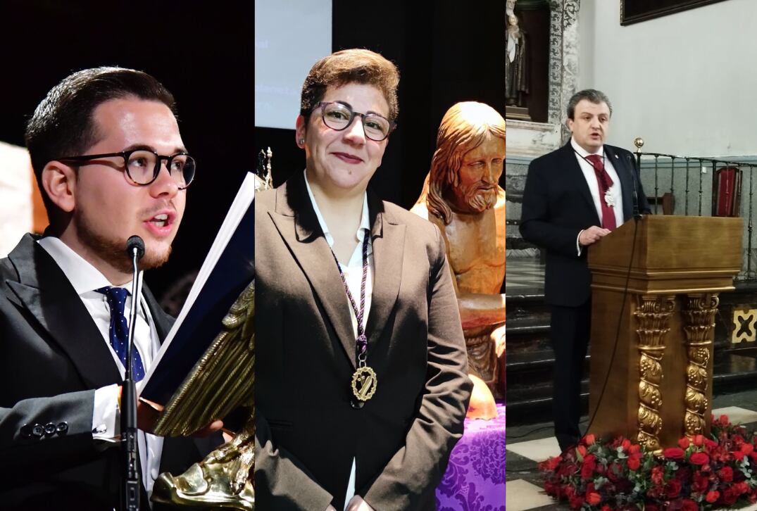 Gabriel García, Maria Jesús López y Antonio Montesinos en sus respectivos pregones