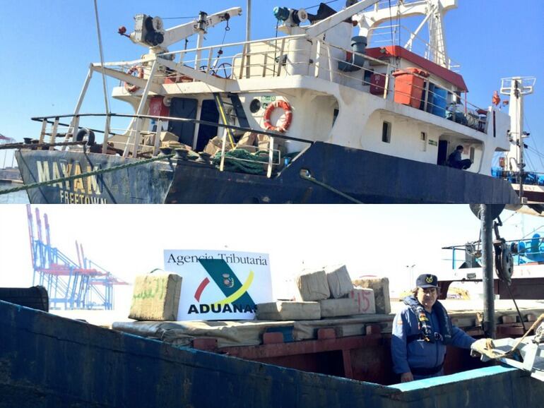 Embarcación y droga incautada por la Agencia Tributaria en el puerto de Málaga