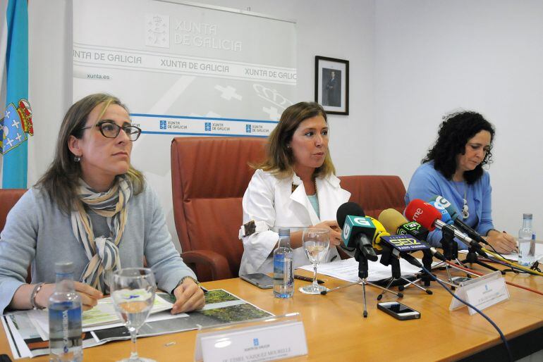 Las conselleiras Ethel Vázquez y Beatriz Mato y la directora xeral, Belén do Campo, presentando el Plan frente a daños del jabalí