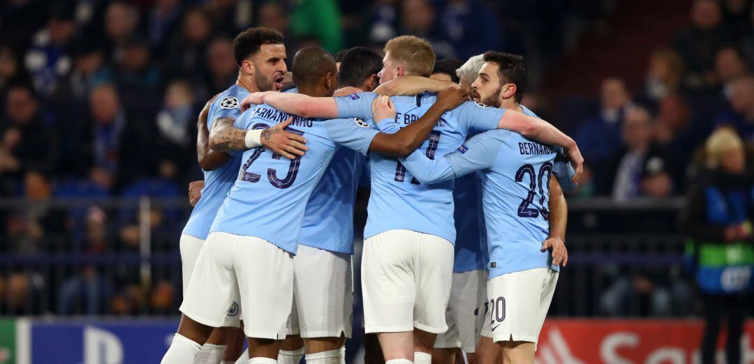 Los jugadores del Manchester City celebran un gol en Alemania