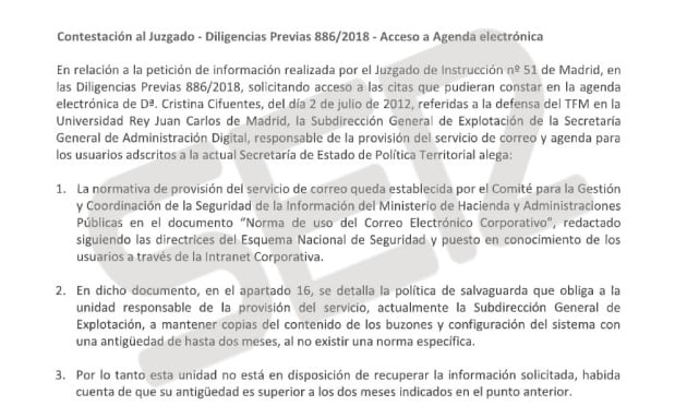 Contestación del juzgado de acceso a la agenda electrónica