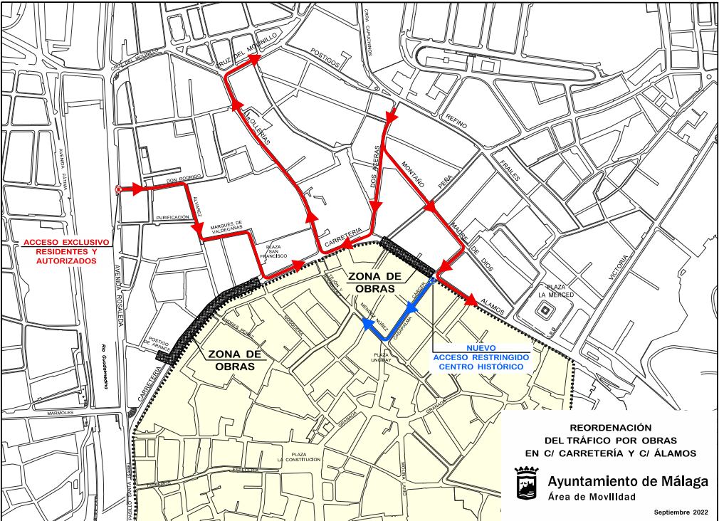 A partir del lunes, 10 de octubre, se producirán modificaciones y cambios de circulación en el entorno de Carretería y Álamos