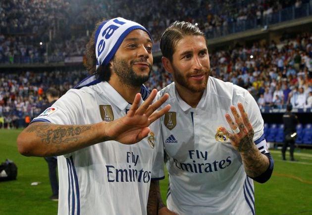 Marcelo y Sergio Ramos posan recordando las cuatro ligas que han ganado juntos