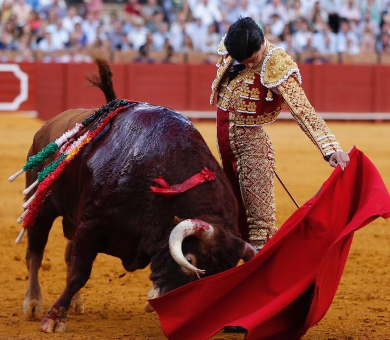 Pablo Aguado en un ceñido natural al primer toro de su lote