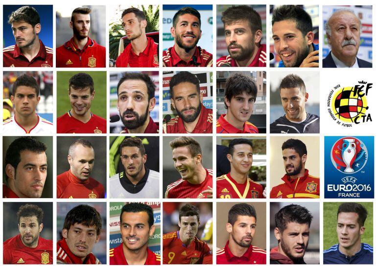 El seleccionador Vicente del Bosque y los 25 jugadores de la primera lista de cara a la Eurocopa de Francia 2016