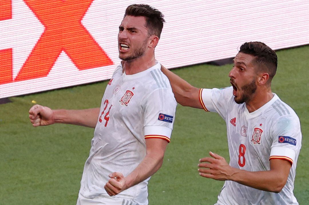 Aymeric Laporte, celebrando el gol ante Eslovaquia