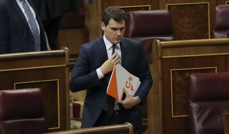 El líder de Ciudadanos, Albert Rivera, durante la sesión plenaria del Congreso celebrada esta mañana. 