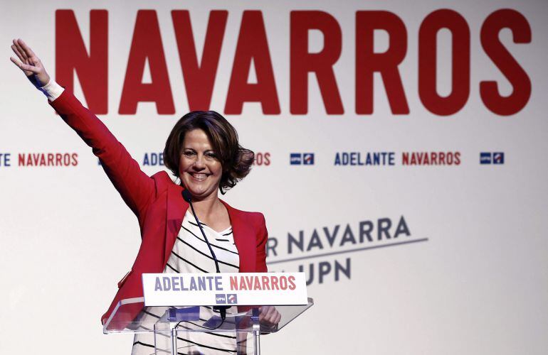 La presidenta del Gobierno de Navarra y de UPN, Yolanda Barcina, en el mitin central del partido.