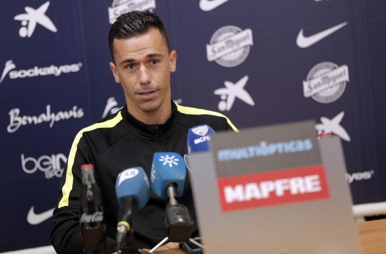 Espinho, en una rueda de prensa del Málaga