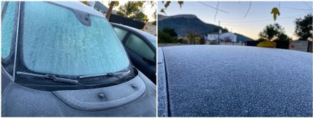 Coches cubiertos de hielo a primeras horas de la mañana en Marxuquera