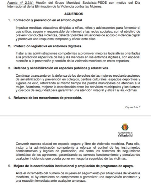 Moción del PSOE de Valladolid rechazada en su totalidad por los votos del PP y de Vox