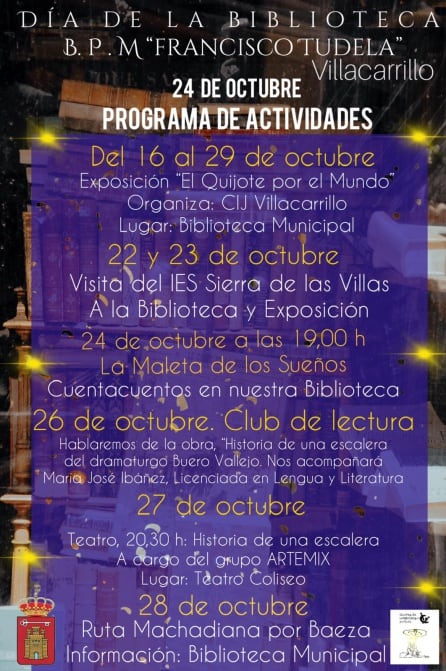 Cartel con la programación de la biblioteca para este més de octubre