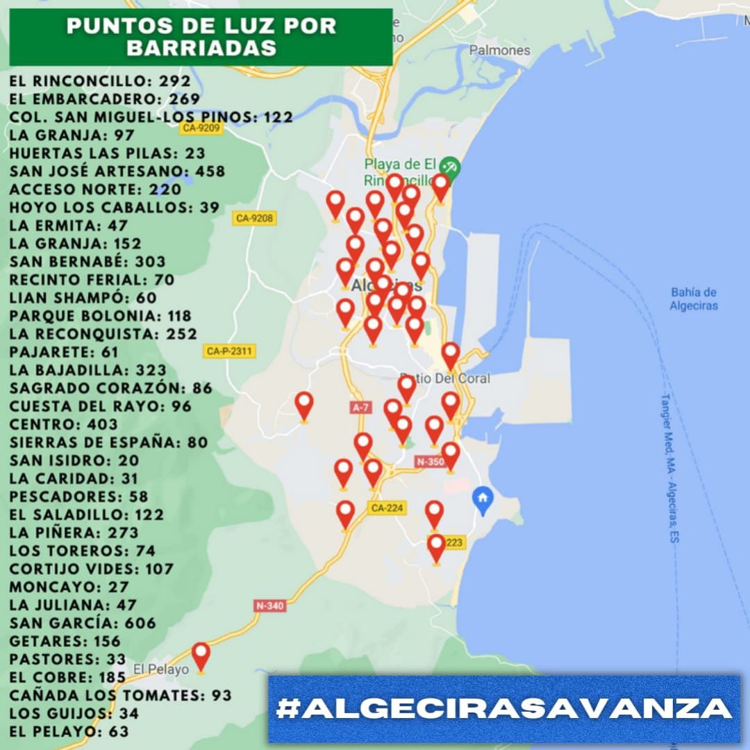 Mapa de las nuevas luminarias de Algeciras