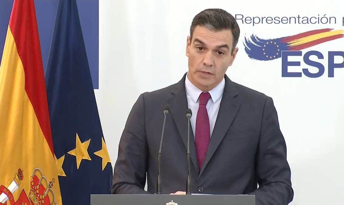 Sánchez, durante la rueda de prensa en Bruselas