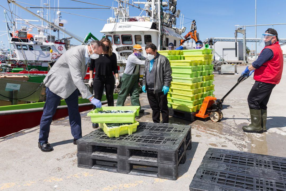 El consejero de Pesca, Guillermo Blanco, en el puerto de Santoña con motivo de la costera de la anchoa