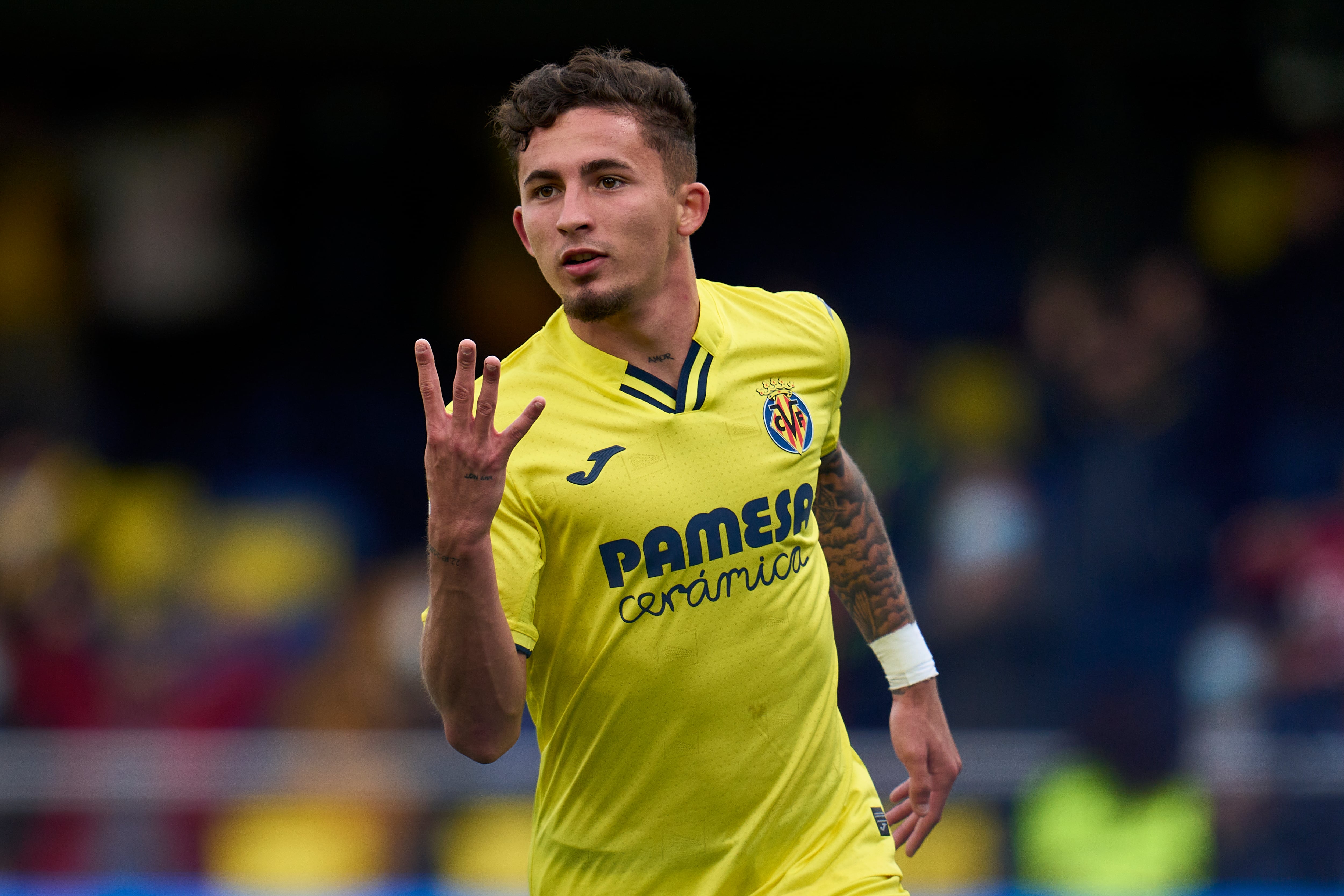 Yeremi Pino celebra su cuarto tanto. Aitor Alcalde/Getty Images