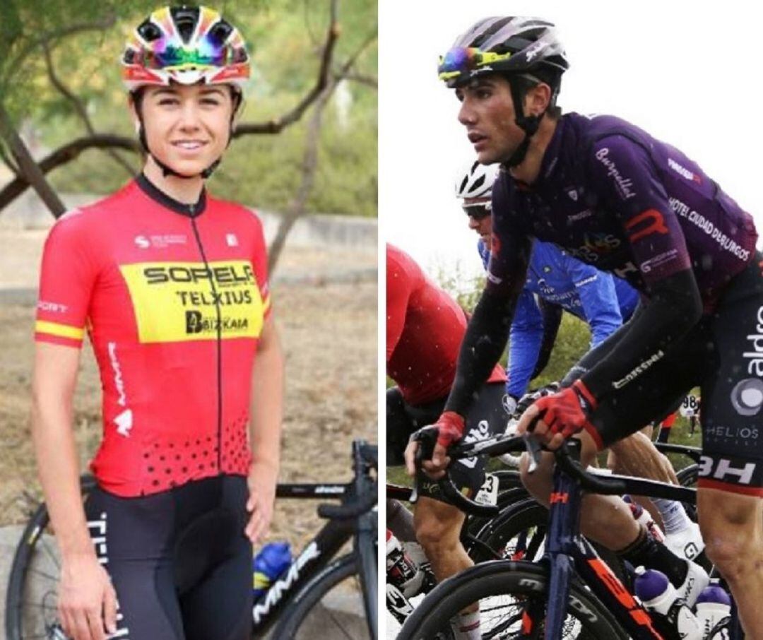 Sara Martín (i) con su maillot de campeona de España Sub23 logrado el pasado año y Mario Aparicio con los colores del Burgos BH.