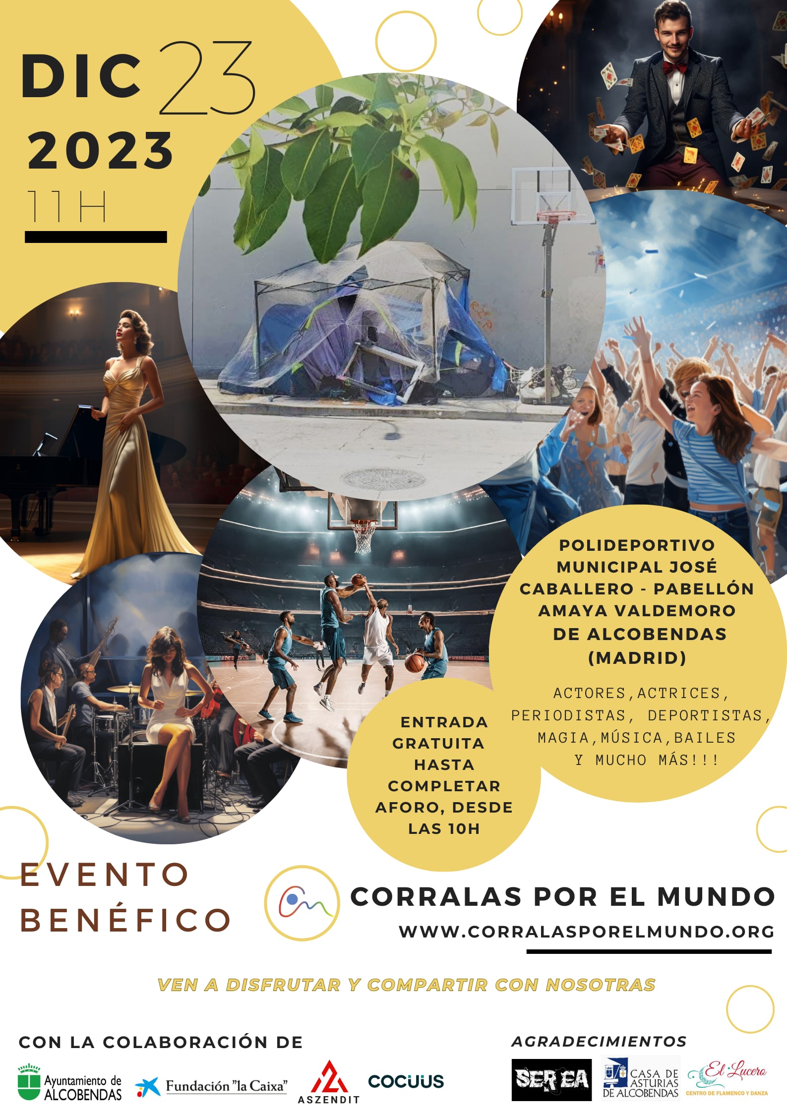 El pabellón Amaya Valdemoro del Polideportivo José Caballero acogerá el próximo 23 de diciembre desde las 10h. un evento solidario promovido por la ONG ‘Corralas por el mundo’