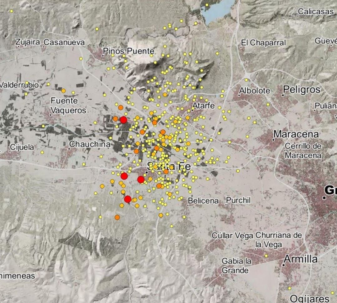 Gráfico del Instituto Geográfico Nacional sobre el enjambre sísmico de la Vega de Granada, alrededor de Santa Fe, con unos 500 terremotos desde el 1 de diciembre de 2020 a finales de enero de 2021