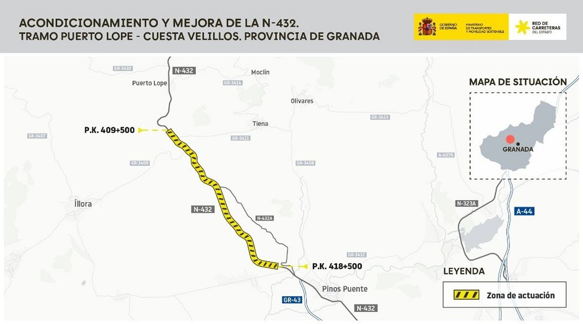 Croquis de la mejora de la N-342 entre Puerto Lope y Cuesta Velillos, en la provincia de Granada