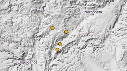 Lugares donde se han registrado los cuatro terremotos entre el 21 y el 27 de diciembre de 2020.