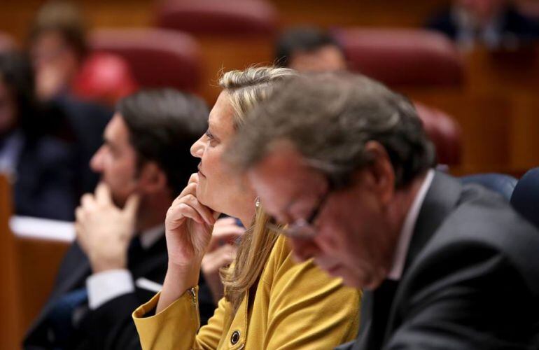 La Consejera de Economía y Hacienda, Pilar del Olmo, en las Cortes de Castilla y León