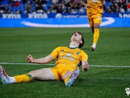 Dani Bernabéu celebra un gol del Albacete en un partido anterior