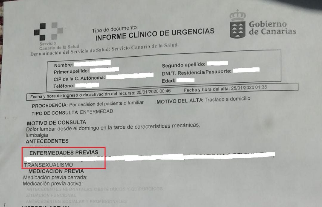 Parte de urgencias de Damián