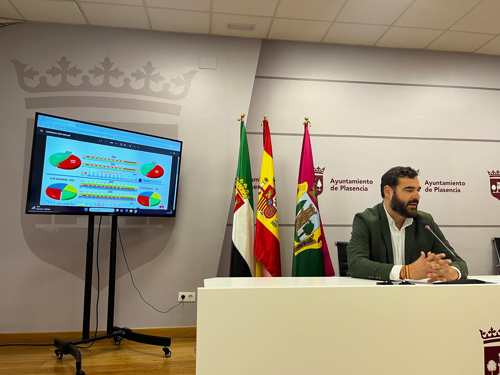 David Dóniga en rueda de prensa presentando las cifras de uso del autobús